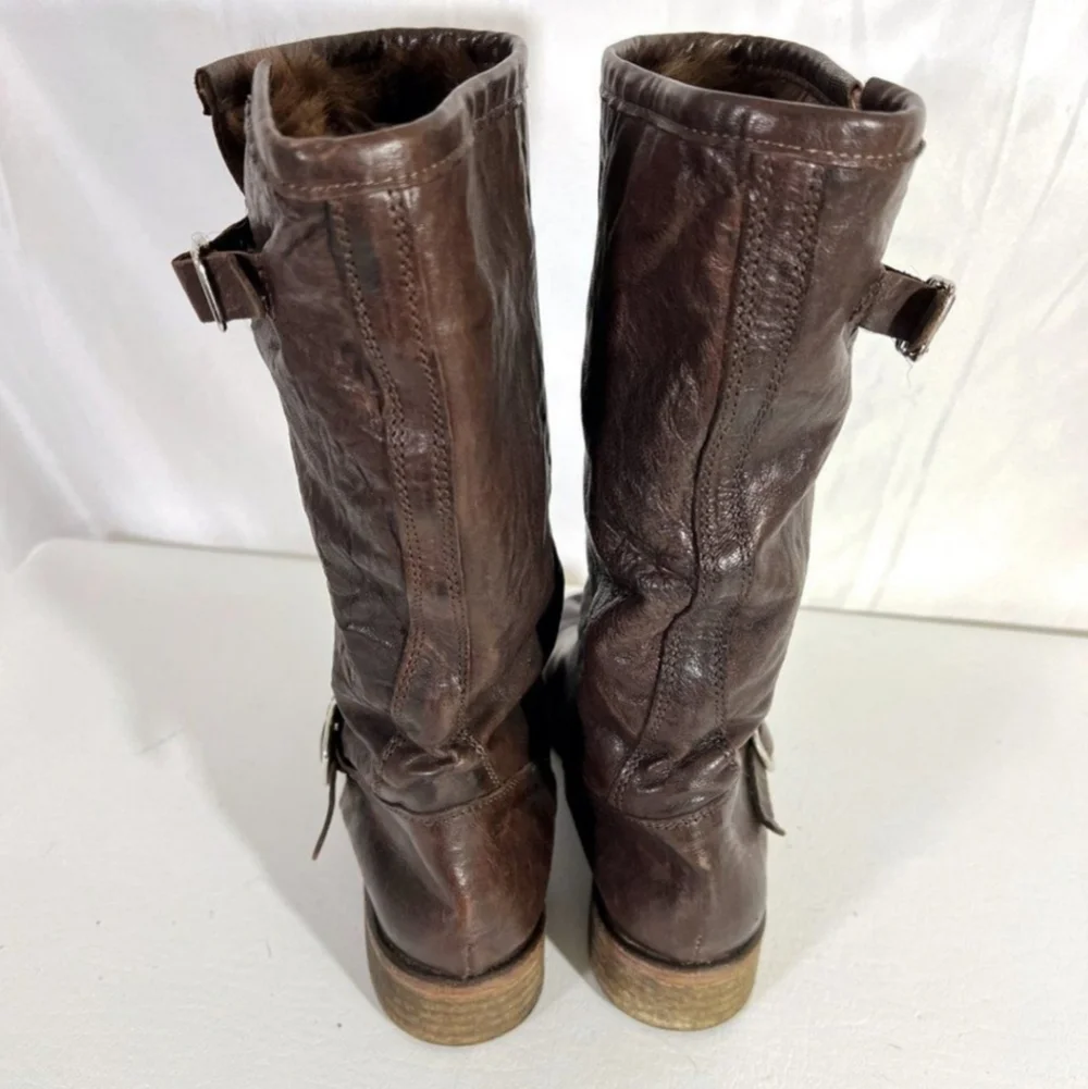 Anthropologie Chocolate Brown Leather Boots with Fur lining